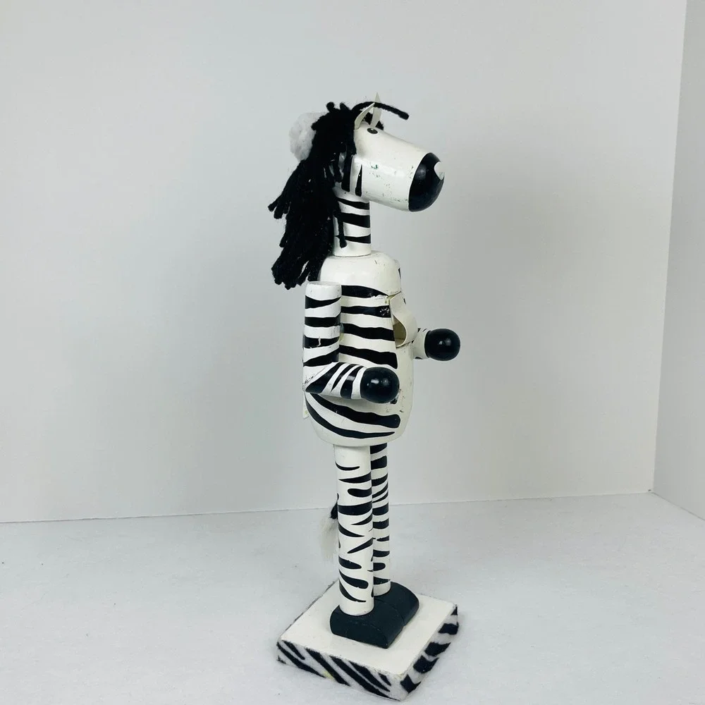 Zebra Wooden Nutcracker Christmas Decor Safari Animal Santa Hat 12 Inch